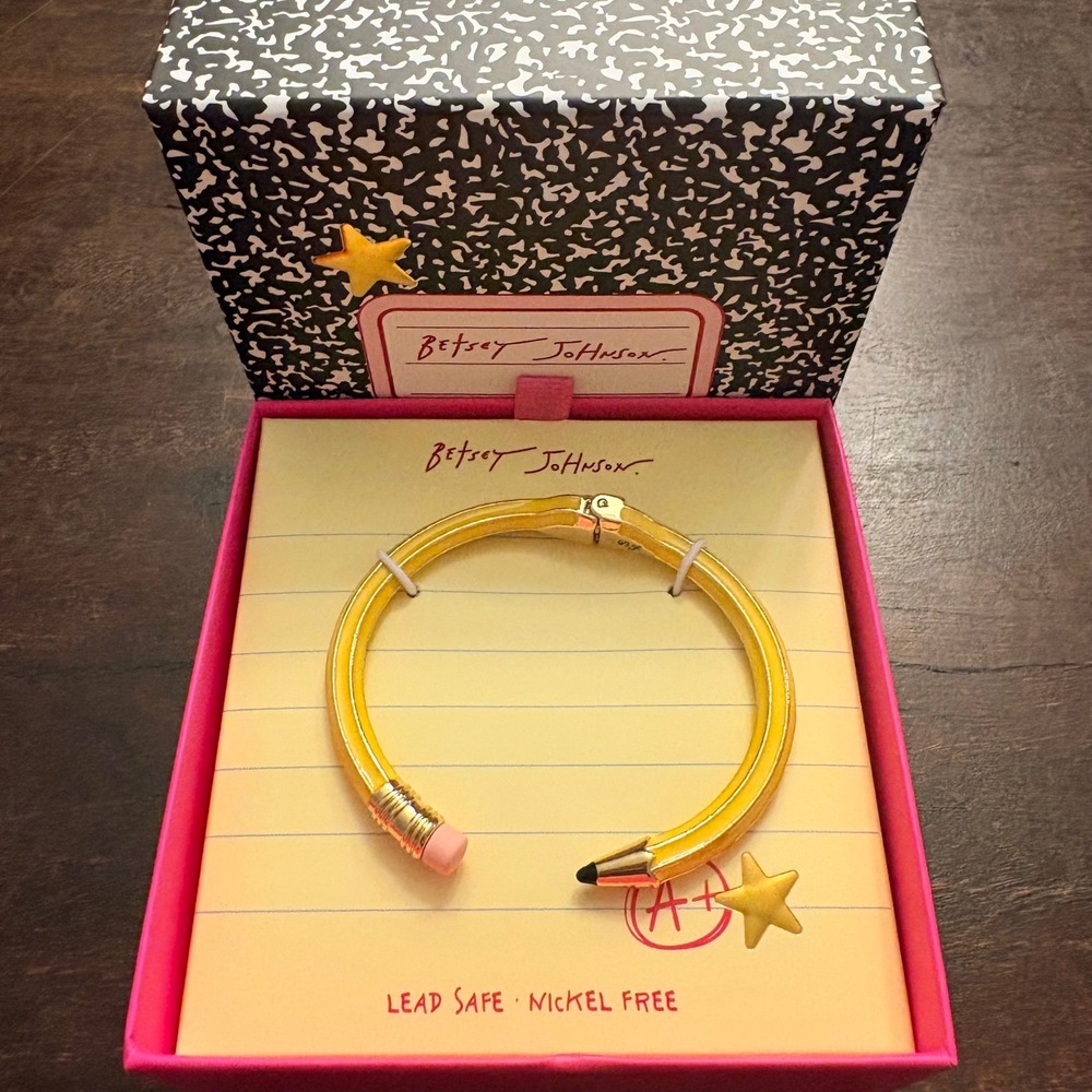 Betsey Johnson Yellow Pencil Bangle Bracelet Back to School Teacher Gift NIB